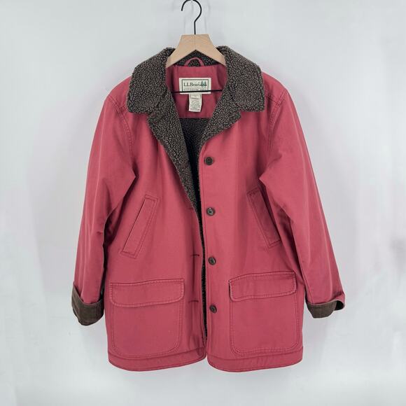 Vintage L.L. Bean Women’s Jacket Sherpa Lined Barn Coat Pink Size Large - Picture 1 of 9